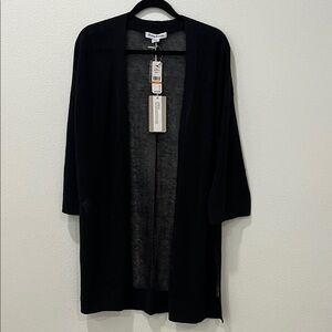 Tommy Bahama Rhea Linen Cardigan Black Open-Front Sweater Sz S/P